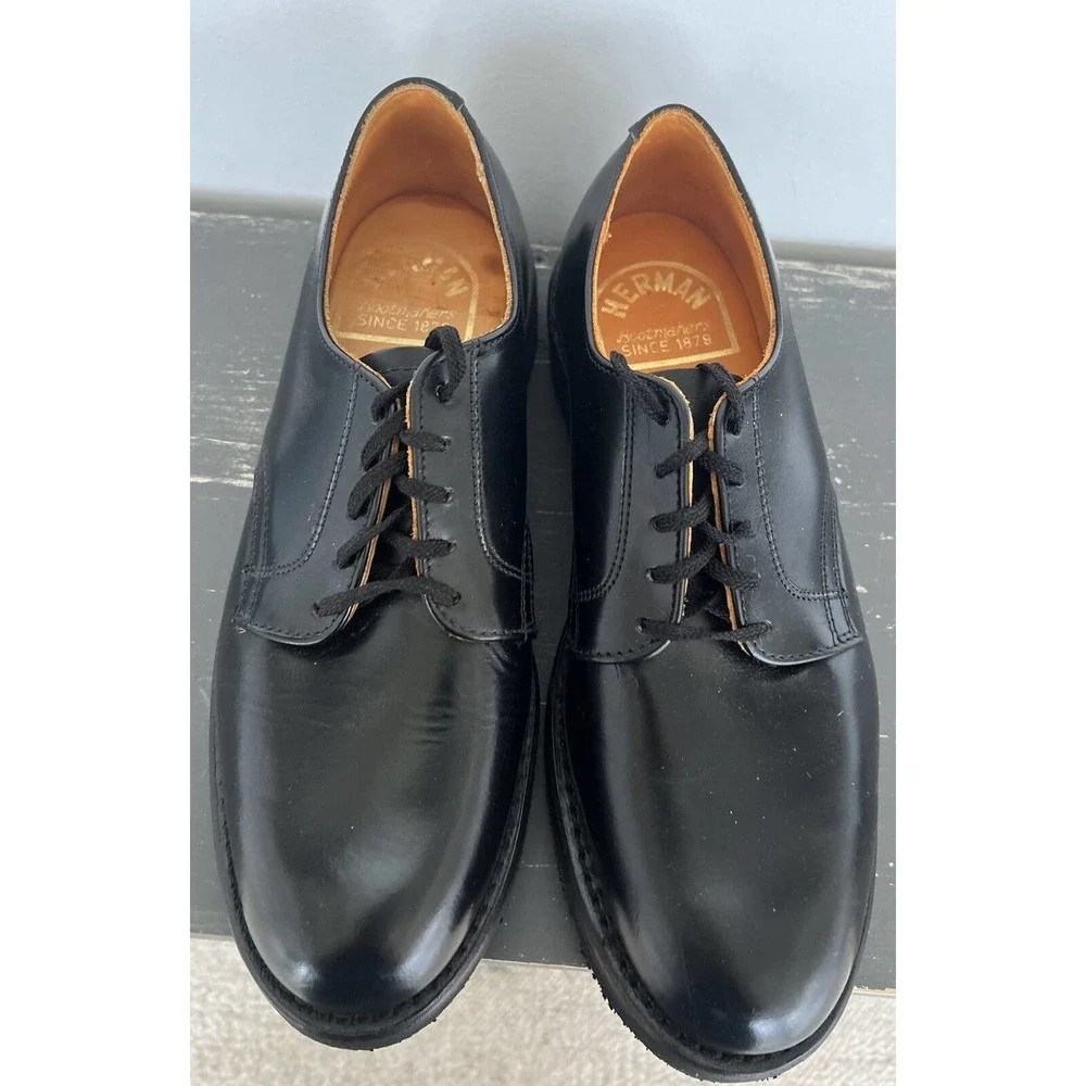 Herman Bootmakers Black Work Shoes Lace Up Neoprene Cushion MENS Size 8D EUC - Picture 3 of 12